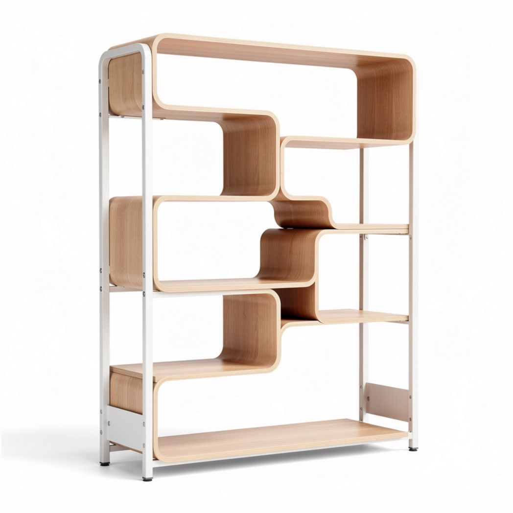 Wooden bookshelf with multiple storage compartments in natural finish 160 x 90 x 30cm