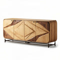 Modern wooden sideboard with geometric design and metal legs 150 x 45 x 75cm