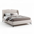 Fabric upholstered bed frame with tufted headboard in beige 200 x 160 x 100cm
