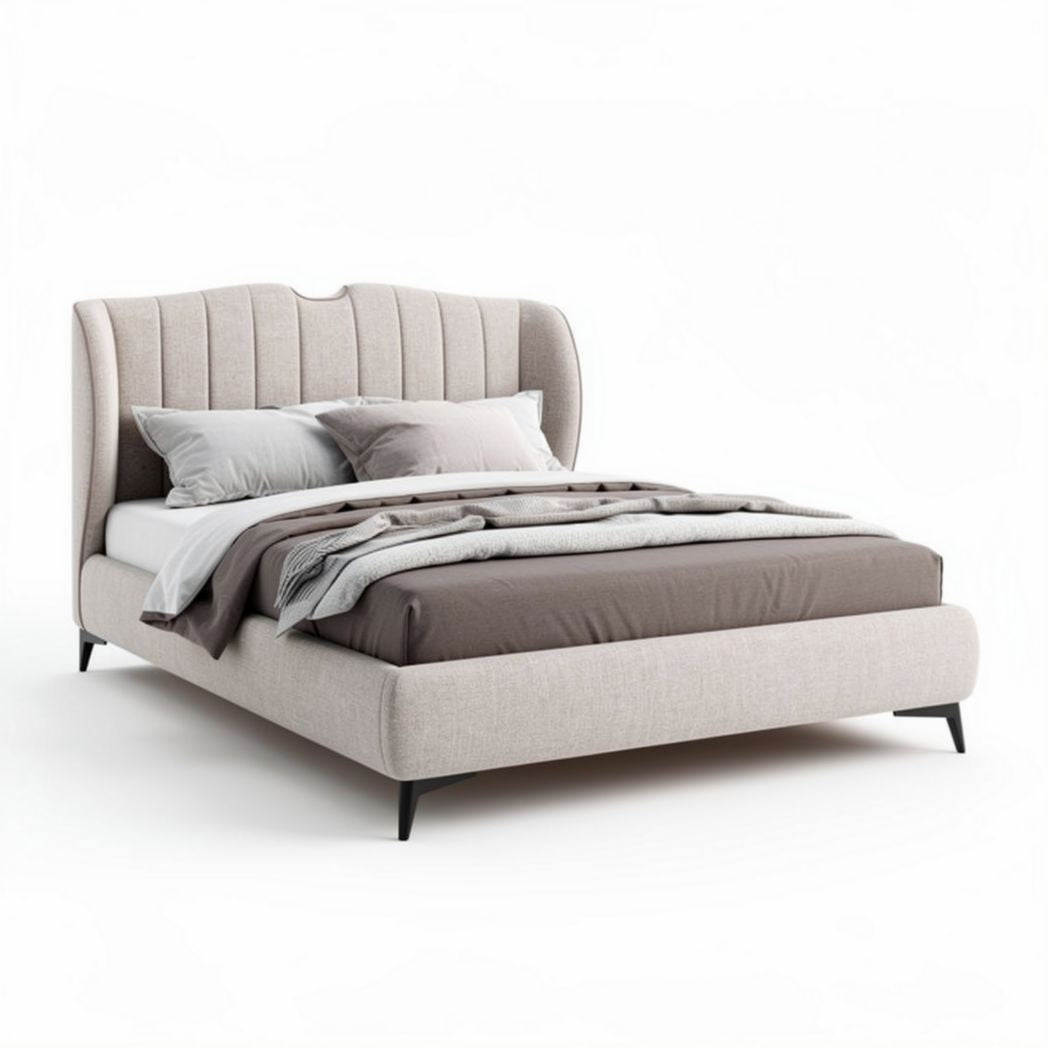 Fabric upholstered bed frame with tufted headboard in beige 200 x 160 x 100cm