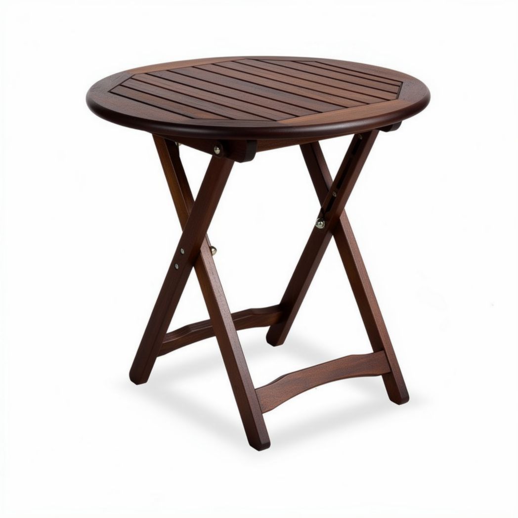 Folding round wooden table for indoor and outdoor use 70 x 70 x 75cm