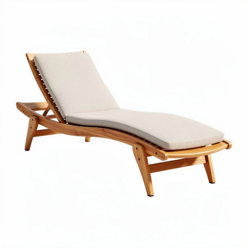 Wooden lounge chair with cushion outdoor furniture 200 x 70 x 30cm