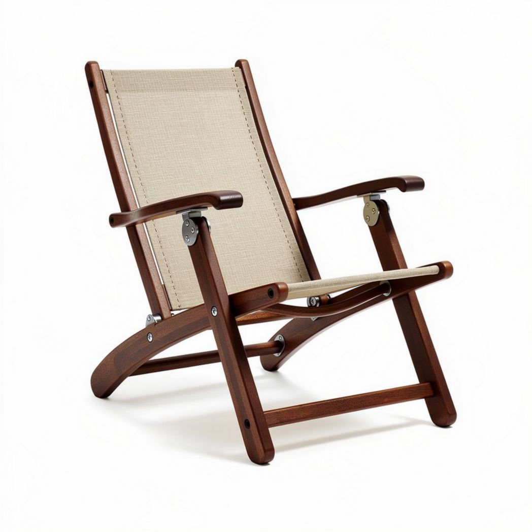 Wooden folding chair with fabric seat in natural color 80 x 60 x 90cm