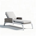 Aluminum outdoor chaise lounge with cushion and woven backrest in gray