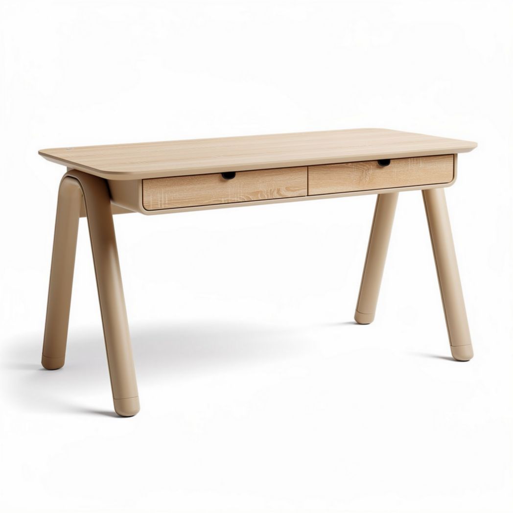 Wooden desk with two drawers and rounded legs for home office use 120 x 60 x 75cm