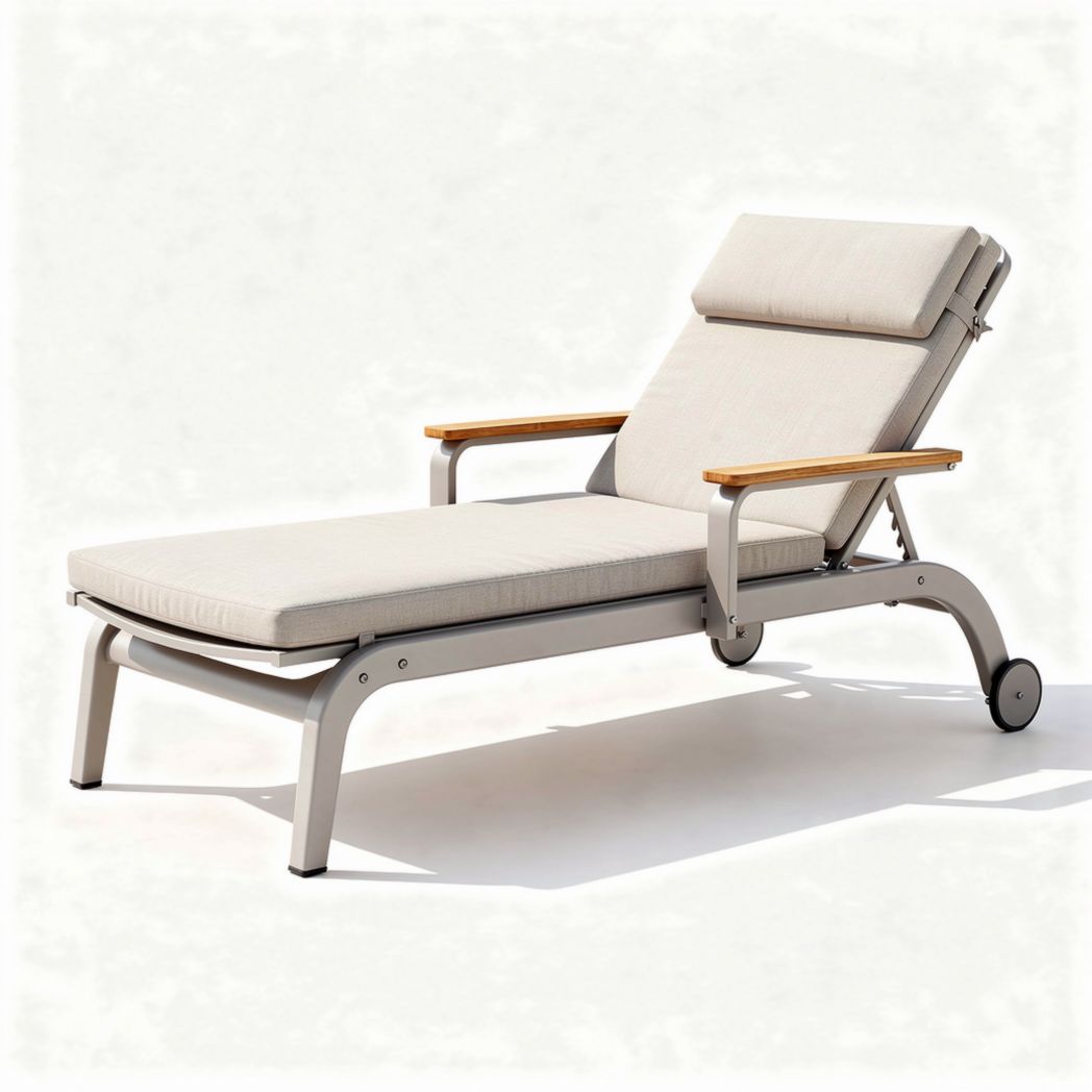 Adjustable outdoor lounge chair with aluminum frame and fabric cushion in beige 200 x 70 x 30cm