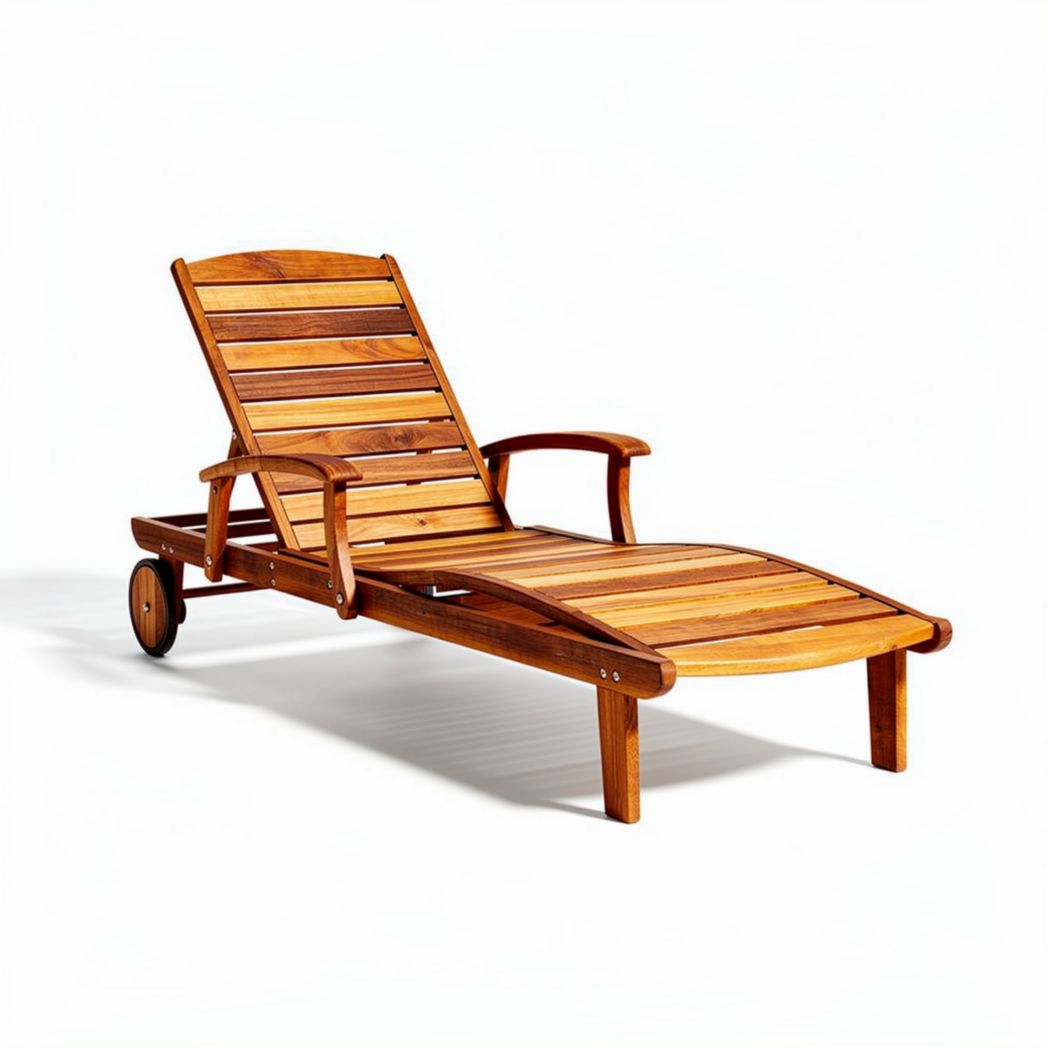 Wooden lounge chair with adjustable backrest for patio use 200 x 75 x 40cm