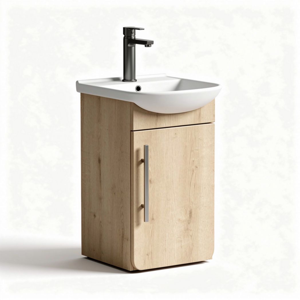 Compact bathroom vanity with single sink and storage cabinet 80 x 40 x 85cm in natural wood finish