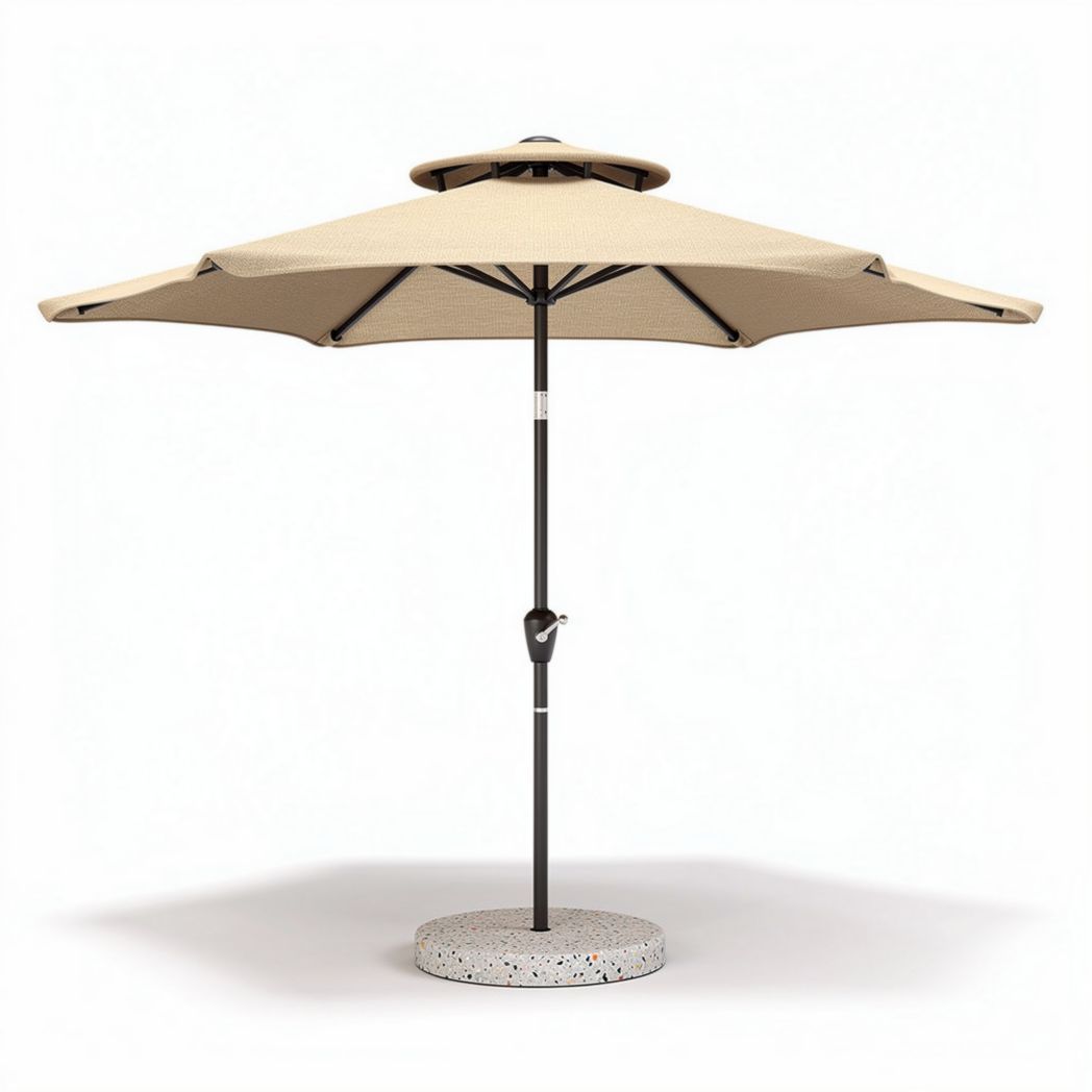 Patio umbrella with beige canopy and steel frame 300 x 300 x 250cm