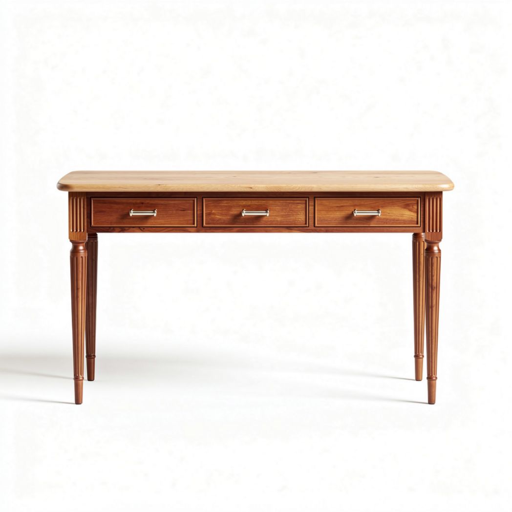 Wooden writing desk with three drawers in walnut finish 120 x 50 x 75cm