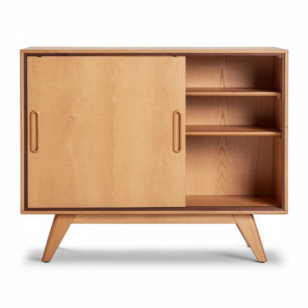 Wooden storage cabinet with sliding door and shelves 80 x 40 x 70cm