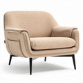 Beige upholstered armchair with metal legs for living room seating
