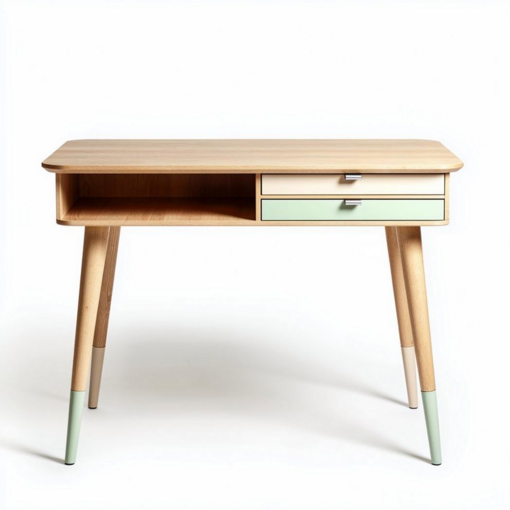 Wooden study desk with two drawers and green accents 120 x 60 x 75cm