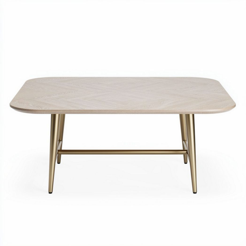 Rectangular wooden coffee table with gold metal legs 150 x 90 x 75cm
